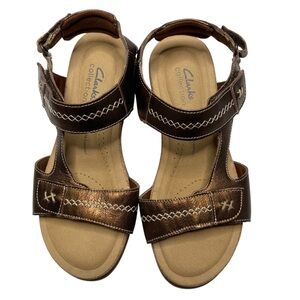 CLARKS Sandals Roseville Mae Metallic Copper Brown Leather Comfort Size 8